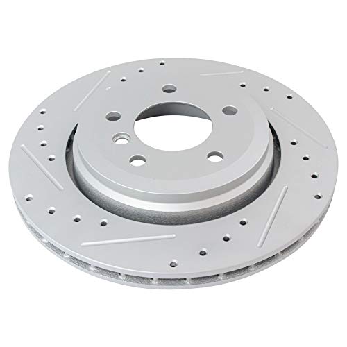 Image of TRQ Performance Rear Brake Pad and Rotor Set Ceramic Drilled Slotted Coated Rotors Compatible with 2001-2006 BMW 330Ci 2001-2005 330i 330xi