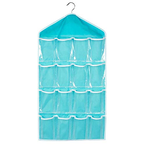 House of kart Hanging Wall Pocket Storage Bag Candy Color Transparent Underwear Socks Slippers Jewelry Wardrobe Organizer (Blue)