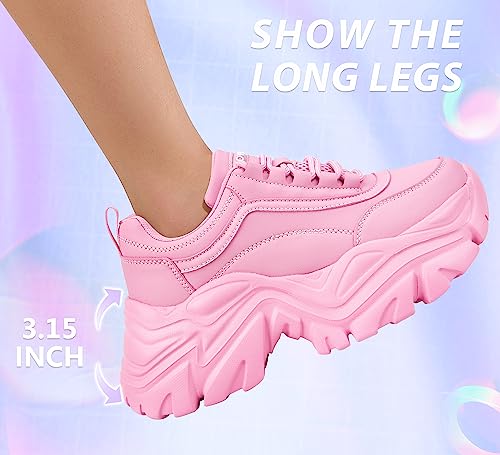 Image of K KIP WOK Chunky Sneakers for Women Fashion Platform White Leather Casual Dad Shoes Comfortable Wedge Walking Sport Sneakers