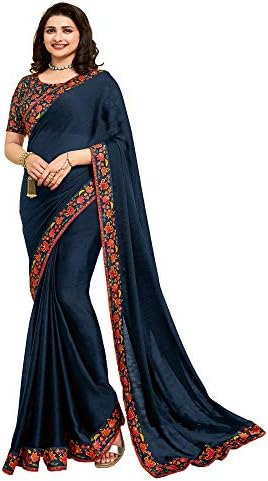 RAJESHWAR FASHION WITH RF Women's Plain Dyed Solid Silk Saree For Women With Digital Printed Work Lace Border & Blouse Piece(A43 Variation_Multicolored_Free Size 6.30 Mtr)