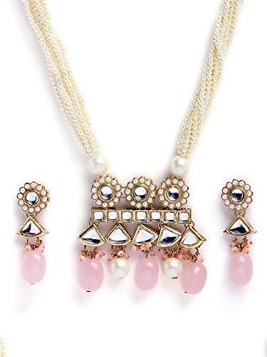 Karatcart Gold Plated Pink Tumble and Pearl Rani Haar Necklace Set for Women - Image 7