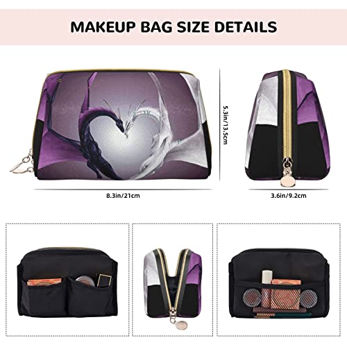 Trousse de maquillage en cuir de qualité supérieure violet et blanc motif dragons - 5