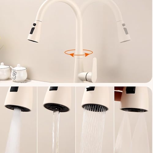 Robinet d'évier cuisine blanc crème à douchette pour simplifier vos repas
