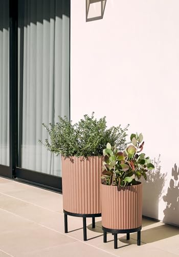 Image of Veradek Demi Series Raised Duo Planters - Set of 2 Planters with Stands | Made From a Durable Plastic-Stone Composite & Comes With Wooden Stand. Modern Porch /Patio Decor