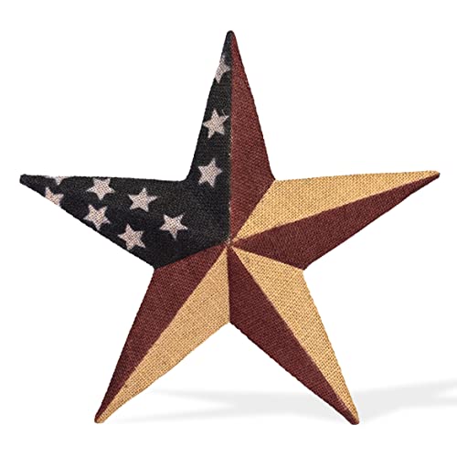 CWI Gifts Metal and Burlap Patriotic Barn Star 18 American Flag Hanging Star Farmhouse Wall Decor 1
