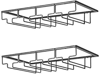 defway Wine Glass Rack - Under Cabinet Stemware Rack, Hanging Wine Glass Holder 2 Pack for Kitchen Bar Pub 4 Rows Black