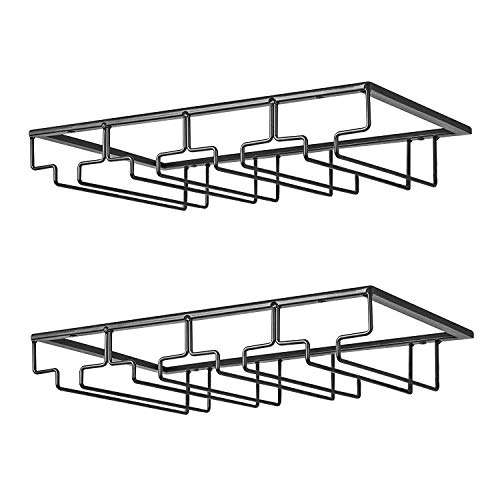 DEFWAY - Soporte para colgar copas de vino de cristal, para cocina, bar, pub 4 filas 2 Pack Negro