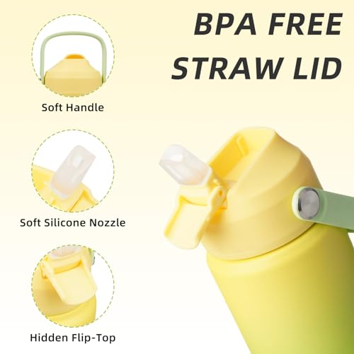 Image of BJPKPK Insulated Water Bottle with Straw Lid, 12oz Thermo Water Bottles, Flex Handle & Non-slip Boot, BPA Free Leak Proof Stainless Steel Metal Thermo, Tumblers, Cups,Fresh Green