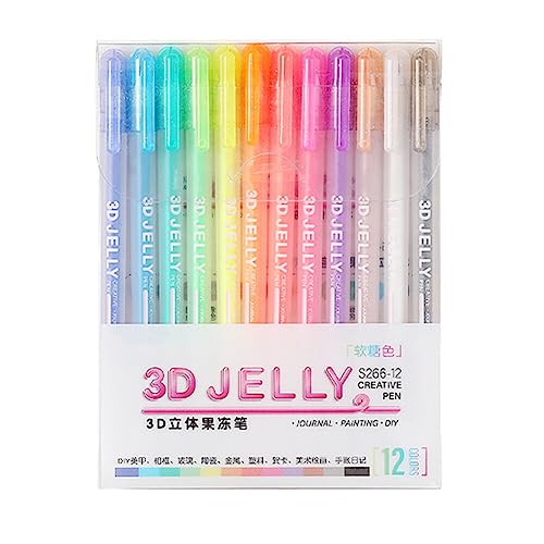 Eforcase 12PCS 3D Jelly Pens Gel Pens for Adult Coloring Books Gel Ink Pen Marker Colored Pen for Drawing, Crafts Scrapbooks Bullet Journaling Card Making, Photo Album Drawing Writing