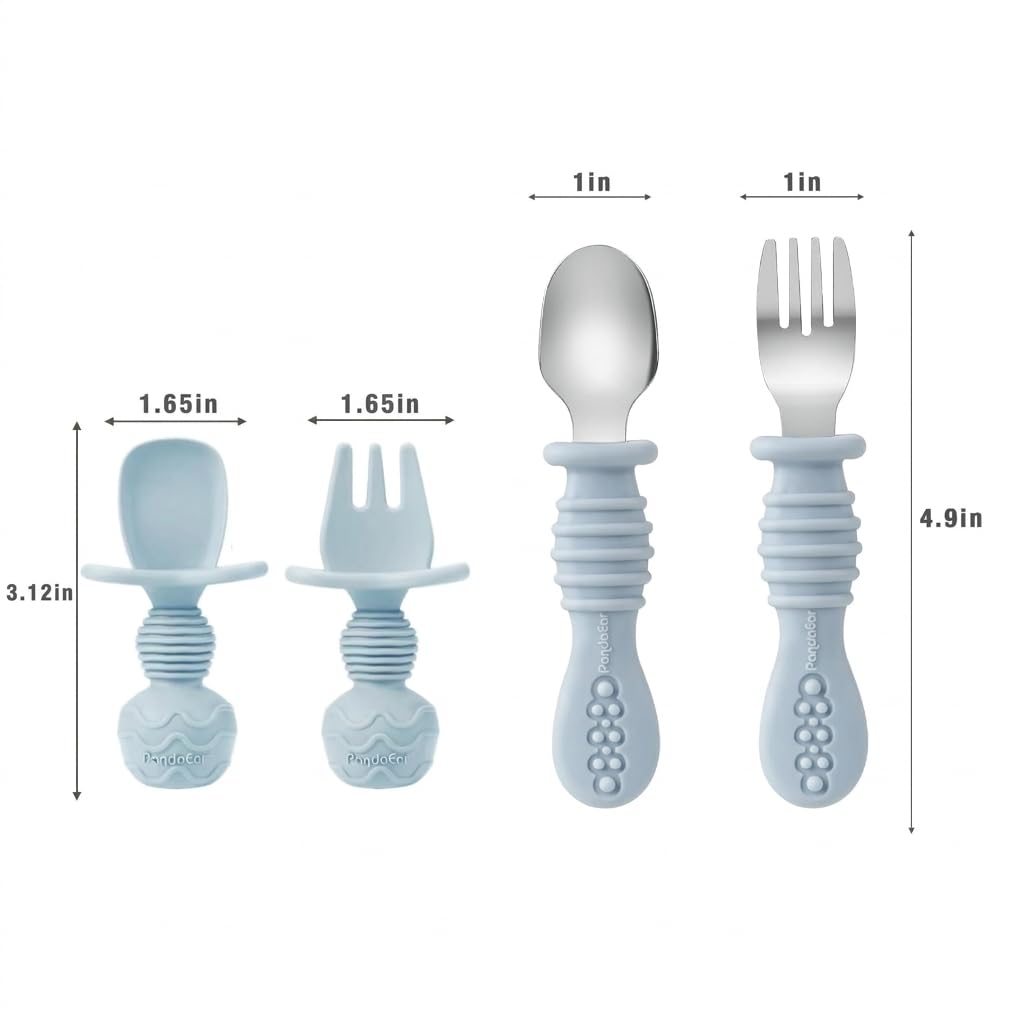 PandaEar Set per l'alimentazione del bambino in silicone, 11 pezzi, utensili per lo svezzamento a LED, utensili per l'alimentazione autonoma, piatto con ventosa divisa, ciotola, bavaglini, tazza con