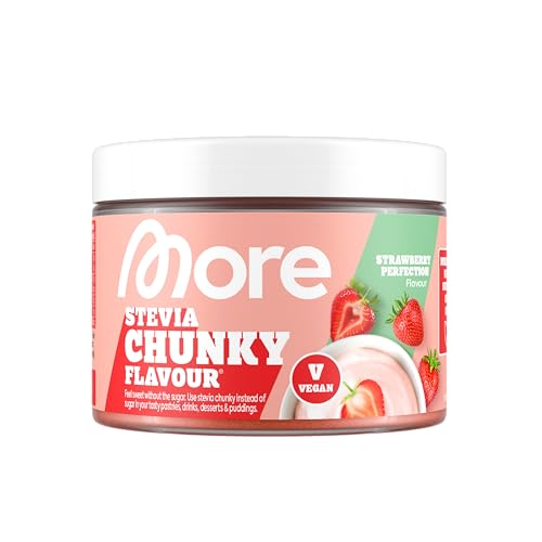 MORE Stevia Chunky Flavour, Strawberry Perfection, 150 g, vegan, Geschmackspulver zum Süßen, ohne viel Zucker und Kalorien, mit Inulin und Laktase - made in Germany MORE Stevia Chunky Flavour, Strawberry Perfection, 150 g, vegan, Geschmackspulver zum Süßen, ohne viel Zucker und Kalorien, mit Inulin und Laktase - made in Germany