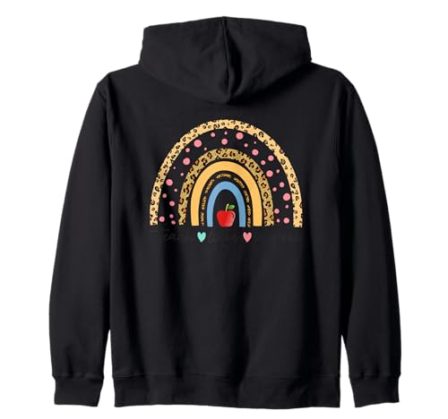 Teacher Life Love Inspire Leopard Rainbow Felpa con Cappuccio