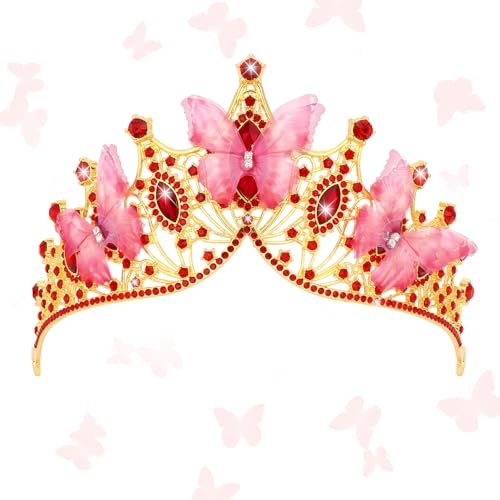 CIEHER Baroque Queen Crown for Women,Rhinestone Wedding Tiaras and Crowns Crystal Vintage Princess Crown Headband Birthday Tiara (Butterfly - Red)