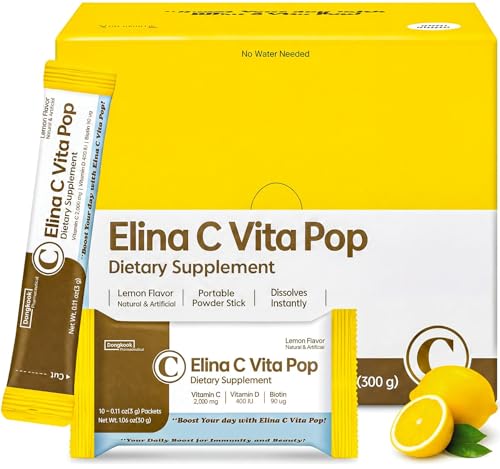 DONGKOOK Vita Pop Vitamin C 2 000mg Powder Vitamin D & Biotin Zero Sugar High Absorption VIT C Supplement Immune Support Antioxidants Non-GMO Lemonade Drink Mix Korean Supplements 100 Packets