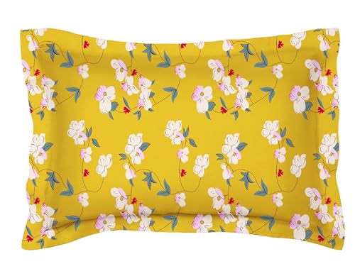 Image of HOMEKART (110 TC & 110 GSM 100% Cotton Feel Bedsheet for Single Bed with One King Size Pillow Covers Soft /Breathable Wrinkel Free -60x90 Inches - (Yello)
