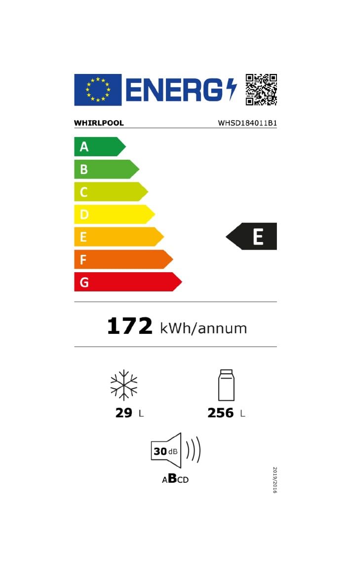 Whirlpool WHSD184011B1 Frigorifero Combinato, Incasso, Monoporta, 30 dB, H 177 Cm, 285 Litri, Porta Reversibile, Led, Sbrinamento automatico, Bianco, Classe Energetica E