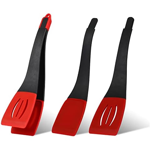Collfa 3 in 1 Kitchen Silicone Spatula Tongs For Cooking Serving Heat Resistant Detachable Flexible Flipping Clip Multipurpose BBQ Food Clamp Slotted Spatula And Turner For Meat Fish Egg Pasta Steak Cover