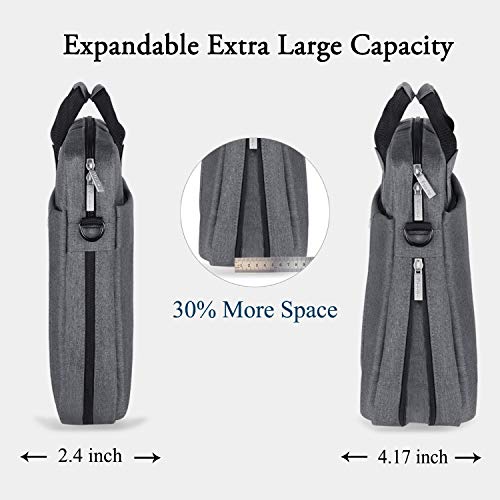 Voova Laptop Bag Case 17 17.3 Inch Computer Sleeve Messenger Bag with Shoulder Strap Expandable Waterproof Large Capacity Business Briefcase for Work Travel Fit 17-18” Laptop, Men Women, Gray