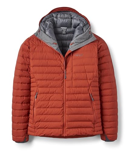 Rab Men's Microlight Windstopper Hoody - GTX Windproof Gore-Tex Down Jacket for Skiing & Climbing - Tuscan Red - Medium