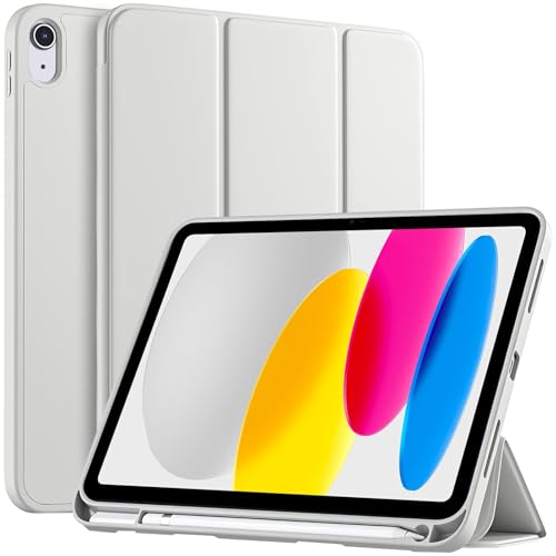 Newbillion Custodia per iPad (A16) 11a Generazione 2025 /iPad 10a Generazione 2022 con Portapenne, Cover Tablet Sottile con Retro in Morbido TPU con Supporto Rigido con Auto Svegliati/Sonno, Argento