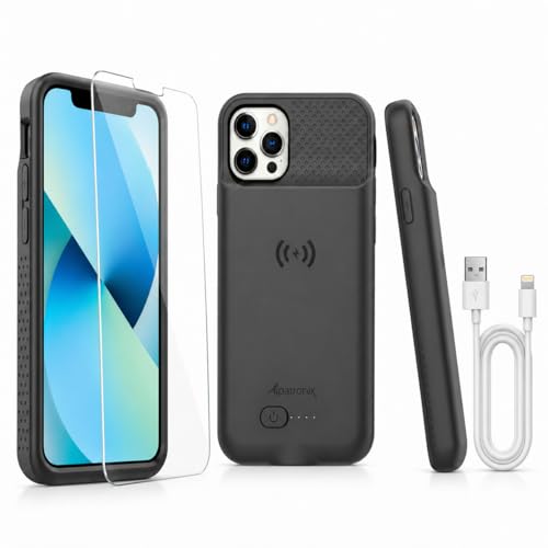 Alpatronix Battery Case for iPhone 12 Pro Max / 13 Pro Max Slim Portable Protective Extended Charger Cover with Wireless Charging Lightning Input Apple Pay CarPlay - BX12Pro Max - Matte Black