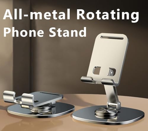 Image of WALLVIEW TECH Mobile Phone Stand 360 Rotation Height and Angle Adjustable Cell Phone Stand for Desk Office Foldable Desktop Phone Holder for Smartphone 4-10'' Tablet Holder (Gray)