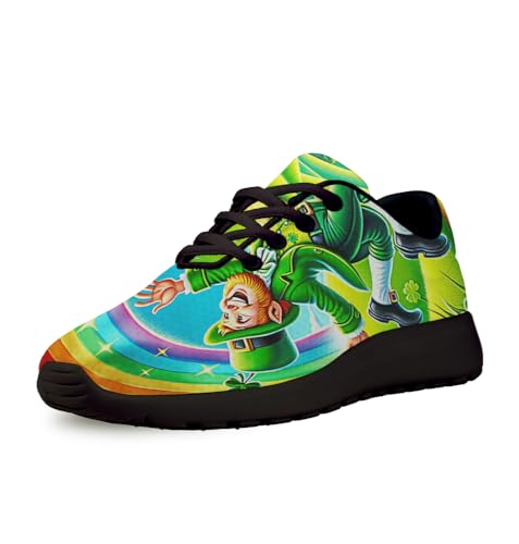 Women St Patrick's Day Shoes Mens Non-Slip Breathable Luck Clover Sneakers Black