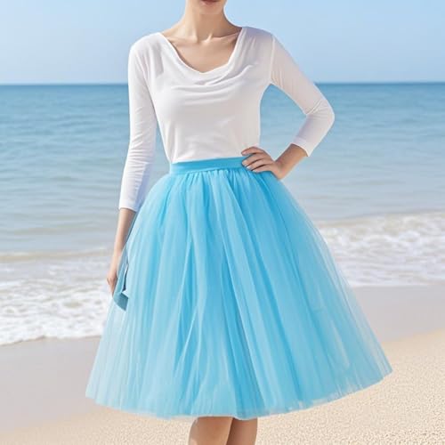WDPL Adult Short Knee Length Tulle Skirt Bridesmaid Petticoat Tutu for Women 5X-Large Blue017