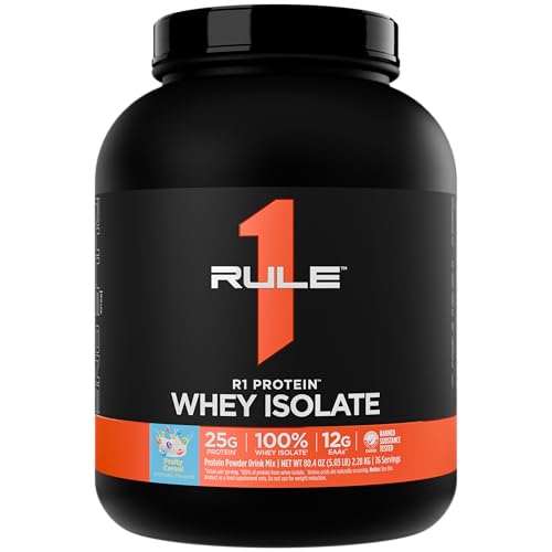 Image of Rule 1 Proteins R1 Protein Whey Isolate - with 25g Protein & 6g BCAA Exclusively from Isolated & Hydrolyzed Sources for Workout Recovery (5 Pounds, Fruity Cereal)