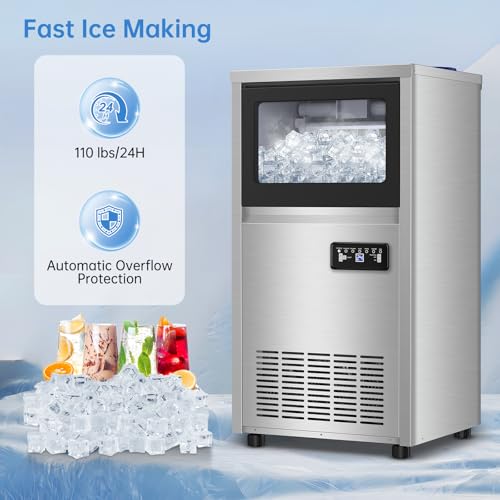 Image of 150LBS Undercounter Commercial Ice Maker, Freestanding Built-in Commercial Ice Machine, Adjustable Ice Maker, Dual Water Ice Machine, Self-Cleaning-for Bar, Restaurant, Cafe, Office, Home, Party
