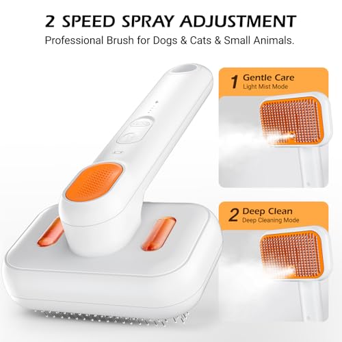 Image of 3-in-1 Pet Mist Brush for Dogs & Cats, Self-Cleaning,Rechargeable | ABS Body，Round-Tipped Comb Pins，Indoor Cat & Dog Grooming，Reduces Shedding，Controls Loose Flying Fur