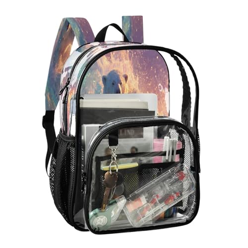 Polar Bear Surf Clear Backpack Heavy Duty See Through Transparent PVC BookBag for Kids Boy Girl School Work2