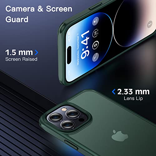 Alphex Beyond Air Bag For Iphone 14 Pro Max Case [12Ft Military Grade Protective] [Anti-Fingerprints] Translucent Matte Back Soft Bumper Slim Thin Women Men Phone Cover 6.7 Inch, Midnight Green #TOP4