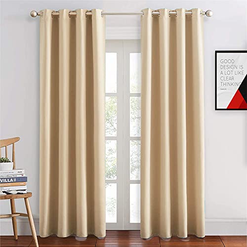 Image of JUPON Energy Saving Extra Wide Blackout Curtains for Bedroom with 3 Layers Weaving Technology, Set of 2 (54 x 108 inch - Beige)