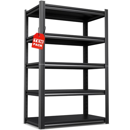 Image of Set of 10, 71 inchH Garage Shelving-2050LBS 5 Tier Storage Shelves,Adjustable Heavy Duty Metal Shelving Unit and Storage Large Rack,Utility Steel Shelf For Shop Warehouse Industrial Pantry 71 inchx35 inchx16 inch