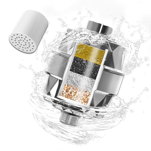 Shower Filter 4 Stage Water Filter Removes Chlorine and Impurities to Protect Skin and Hair Elegant Design with Diamond Cut Finish Spare Filter Shiny Chrome Coating