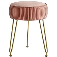 IBUYKE Samt Runde Fußstütze Hocker Ottoman, Make-up Eitelkeits Beistelltisch, Samt Ankleidetisch Sitz, Pouf Couch Hocker, goldene Stahlbeine, rosa L/G-30P