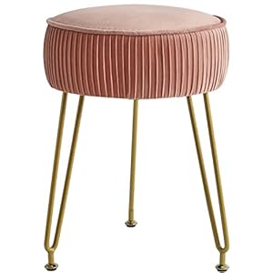 IBUYKE Osman Kruk, fluweel, ronde kruk, make-upkruk, zijtafel, fluwelen commode, bank, goudkleurige stalen poten, roze