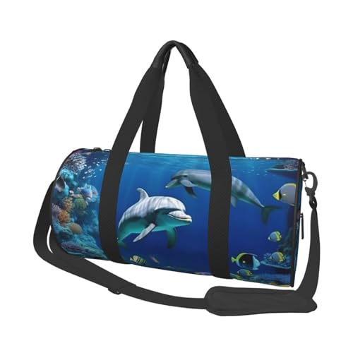Underwater world fish dolphi Duffle Bag for Men Women - Carry on Overnight Bag Travel Duffel Tote Bags Yoga Gym Bags Waterproof Weekender Bag Large Luggage Bag with Adjustable Strap