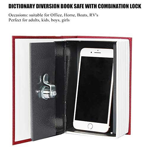 Jssmst Book Safe With Key Lock, Dictionary Diversion Book Safe Seceret Hidden Book With Safe Inside, Fake Book Money Safe Metal Lock Box Small, 7.2" X 4.6" X 2.2", Red #TOP1
