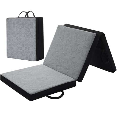 Autsel Colchón Plegable 75 x 195 x 10 cm, Colchón para Invitados con asa, Lavable Colchón de Suelo, Esponja de Alta Densidad (Gris+Negro)