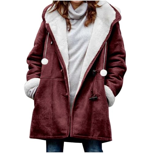 Womens Faux Jacket Hooded Windbreaker Outfit for Women Long Sleeve Christmas Warm Fuzzy Hooded Windbreaker 2025