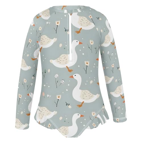 Little Ducks Flower Girls Long Sleeve Swimsuit Rash Guard One Piece Bathing Suits Zipper 3-12T2