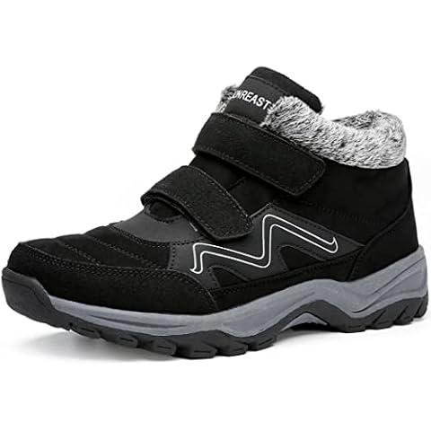visionreast Men Womens Winter Snow Boots Fur Lined Warm Shoes Slip on Walking Shoes High Top Sneakers Outdoor Hiking Shoes Black Cover