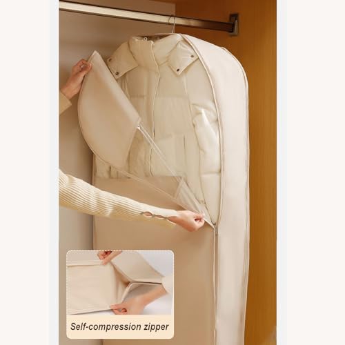 Long Hanging Storage Bags Space Saver Bag for Clothing, Suits and Jackets, Coat, Clothes Protector Compression Bags for Closet Garment Organizers, Reusable & Easy to Use(130 x 58 x 22 cm)2