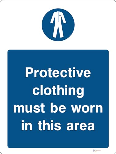 Image of Protective Clothing Must Be Worn In This Area - Size 200x150mm - Self Adhesive Sticker - PPE Work Safety Sign (A4 300x200mm)