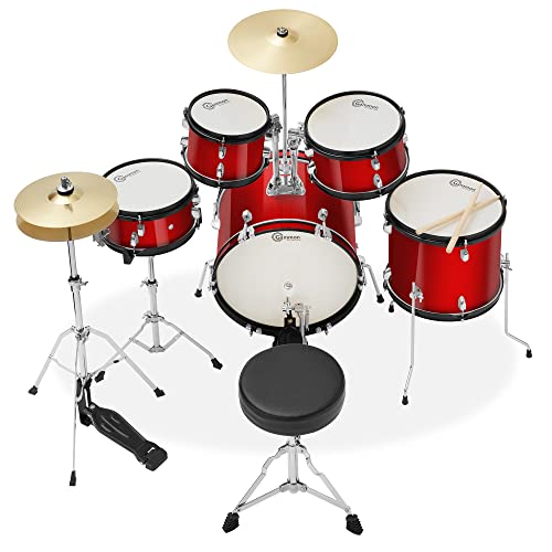 Gammon Percussion 5-Piece Junior Starter Drum Kit With Cymbals, Hardware, Sticks, & Throne - Red #TOP1