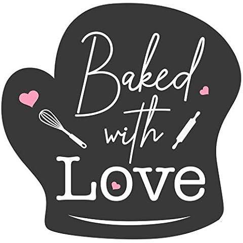 Easykart 300 Baked with Love Stickers in Sheets, Dark Grey Color in Hand Gloves Die Cut Design | 2" x 2" Inch Size Highly Recommended for All Bakeries and Baked Products Cover