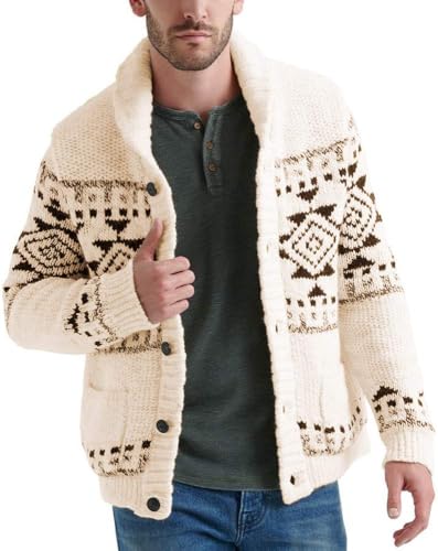 Runcati Men's Shawl Collar Cardigan Sweater Multi-Color Button Down Knitted Sweaters with Pockets