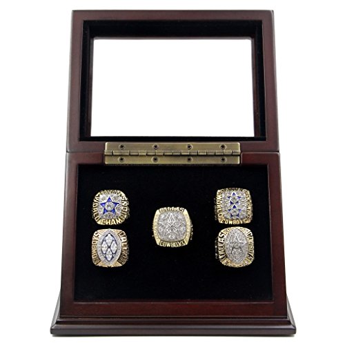 5 Slots Championship Rings Wooden Display case Shadow Box with Slanted Glass Window for Football Rings Basketball Hockey Sports Championship Rings - Rings are Not Included